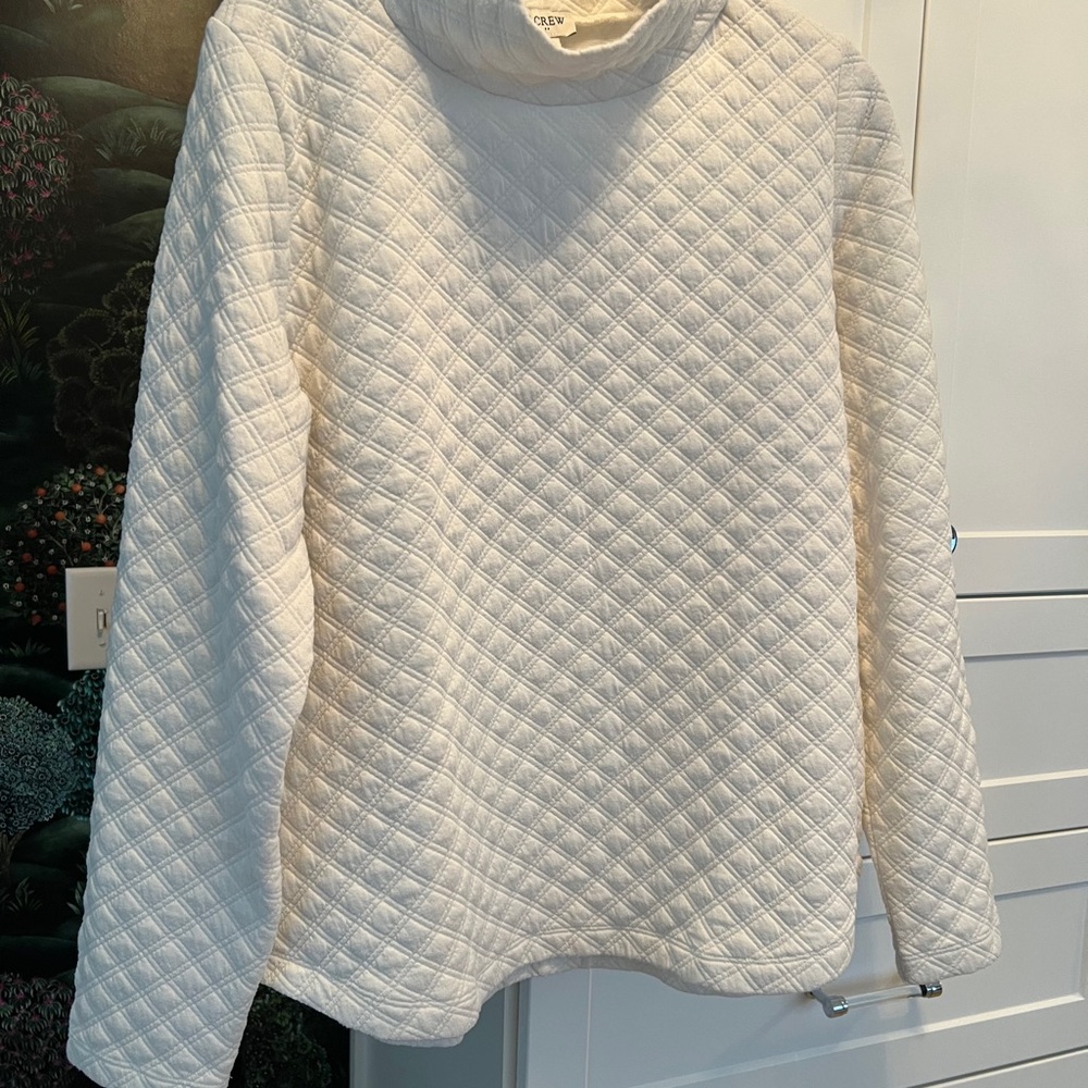 J. Crew White Quilted Turtleneck Top
